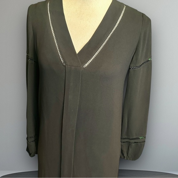 Massimo Dutti Black Viscose Pleat Front Lace Cutout Blouson Sleeve Shift Dress 4 - Picture 12 of 13